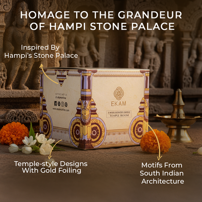 Temple Bloom Scented 3 Wick Candle, 213 g| Festive Stone Palace Collection, 2025-26