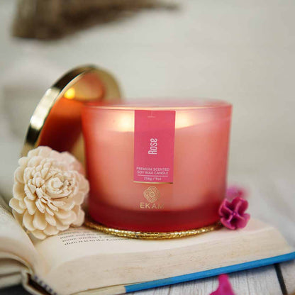 Rose 3 Wick Scented Candle