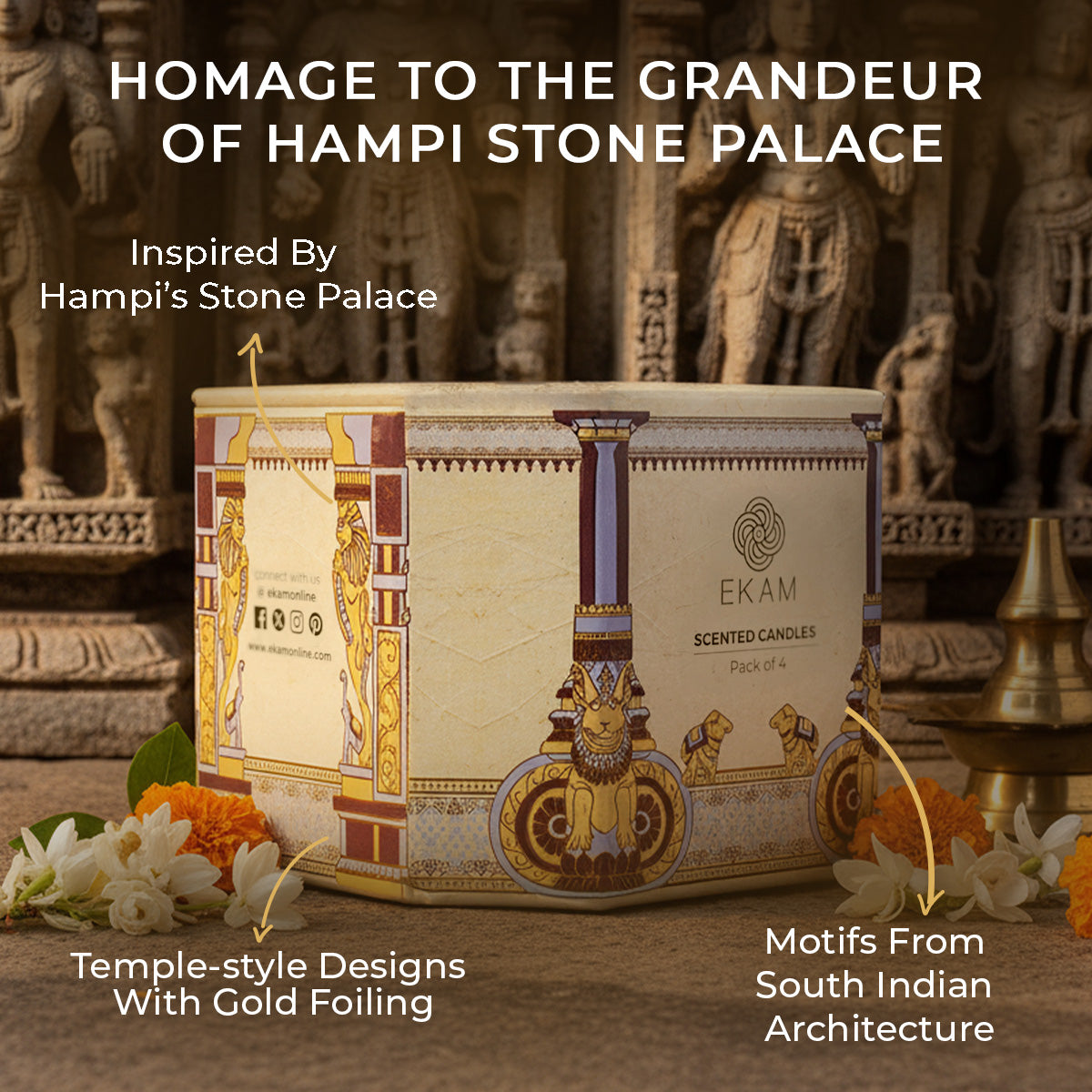 Pack of 4 Scented Votive Candles| Mogra, Temple Bloom| Festive Stone Palace Collection, 2025-26