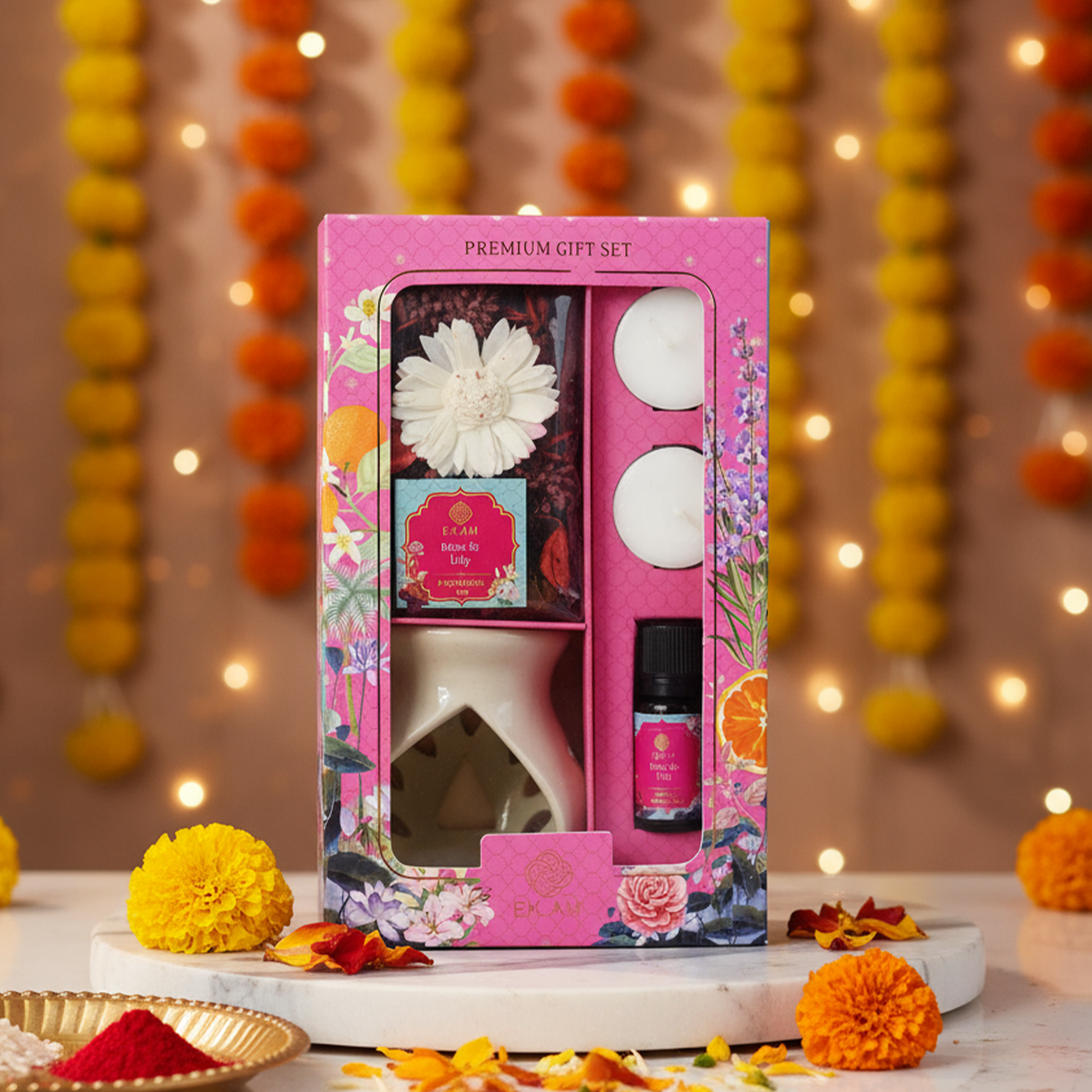 Rose &amp; Lily Ceramic Oil Warmer &amp; Potpourri Gift Set