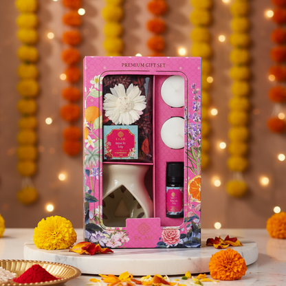 Rose &amp; Lily Ceramic Oil Warmer &amp; Potpourri Gift Set