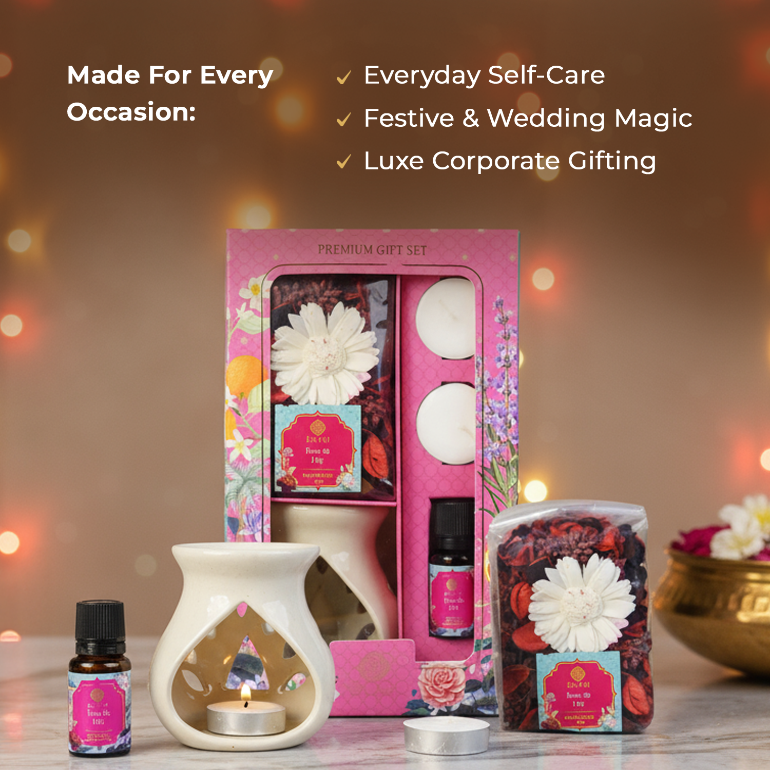 Rose &amp; Lily Ceramic Oil Warmer &amp; Potpourri Gift Set