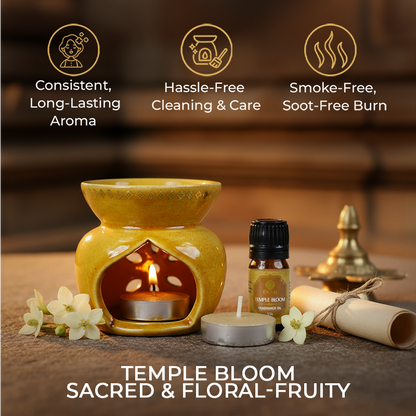 Temple Bloom Scented 5 ml Aroma Oil Warmer Set | Festive Stone Palace Collection, 2025-26