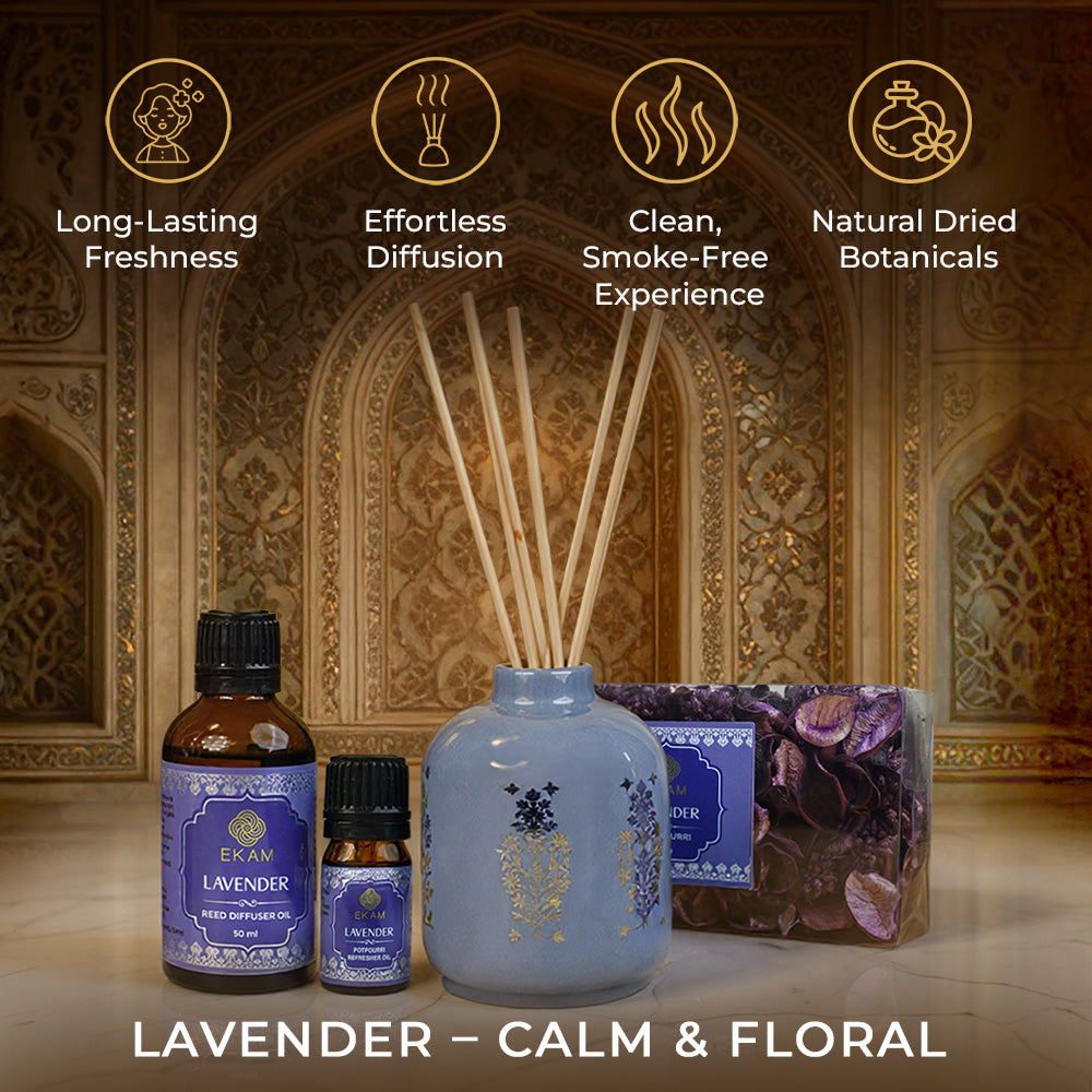 Lavender Scented Reed Diffuser &amp; Potpourri Gift Set| Festive Sheesh Mahal Collection, 2025-26