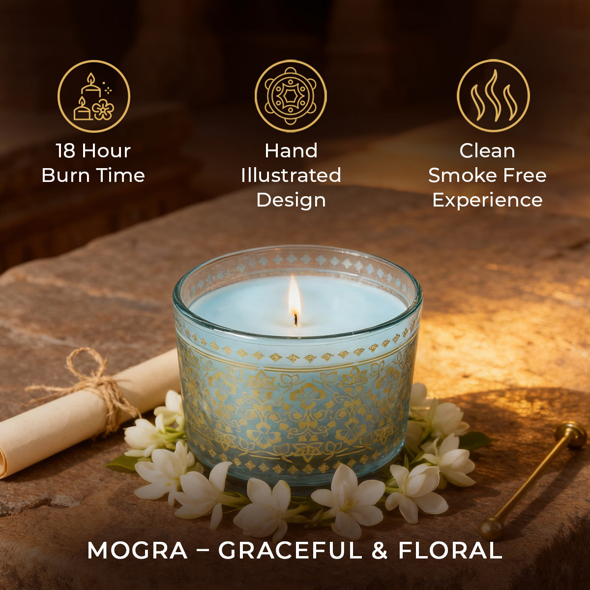 Mogra Scented Bowl Candle, 85 g| Festive Stone Palace Collection, 2025-26