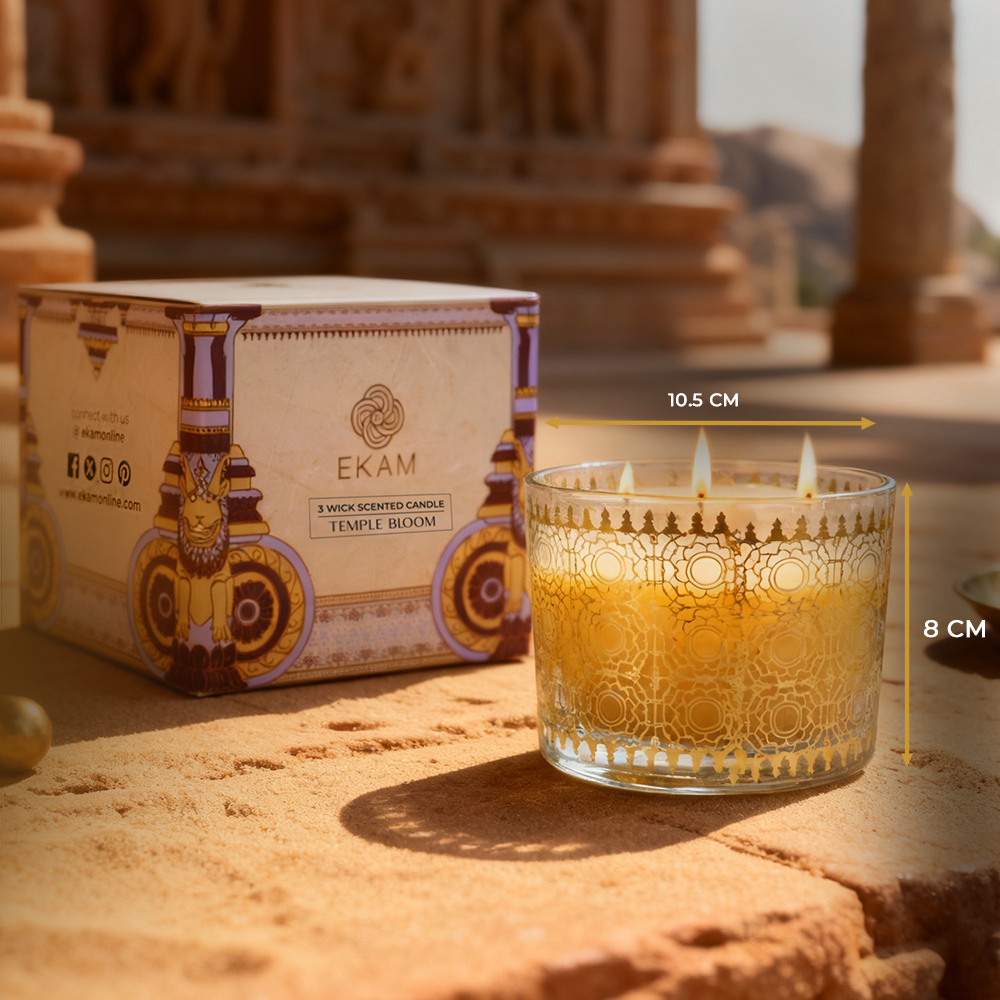 Temple Bloom Scented 3 Wick Candle, 213 g| Festive Stone Palace Collection, 2025-26