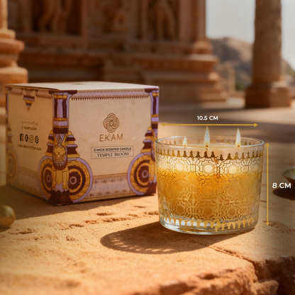 Temple Bloom Scented 3 Wick Candle, 213 g| Festive Stone Palace Collection, 2025-26