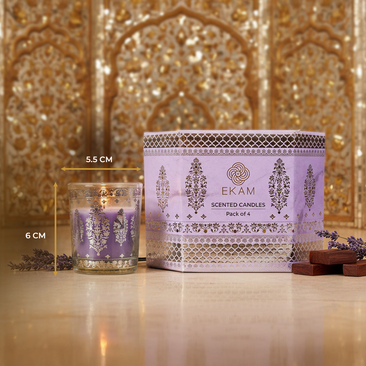 Pack of 4 Scented Votive Candles| Lavender, Mahogany| Festive Sheesh Mahal Collection, 2025-26
