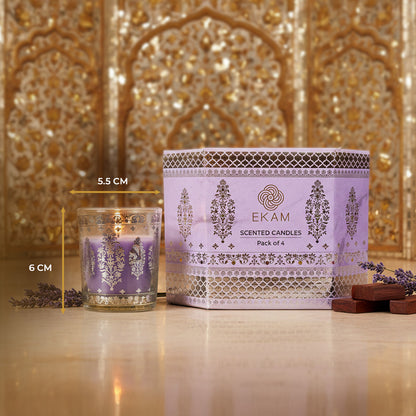 Pack of 4 Scented Votive Candles| Lavender, Mahogany| Festive Sheesh Mahal Collection, 2025-26