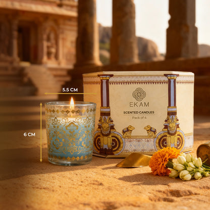 Pack of 4 Scented Votive Candles| Mogra, Temple Bloom| Festive Stone Palace Collection, 2025-26