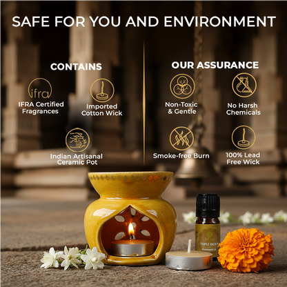 Temple Bloom Scented 5 ml Aroma Oil Warmer Set | Festive Stone Palace Collection, 2025-26