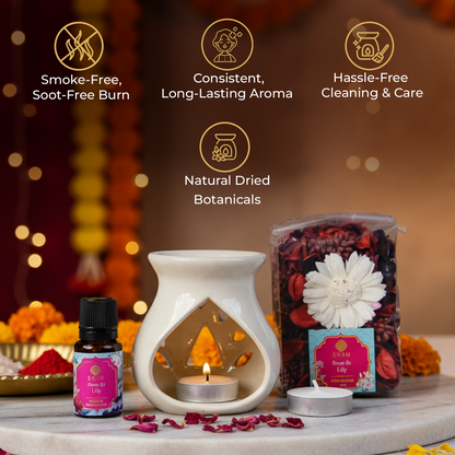 Rose &amp; Lily Ceramic Oil Warmer &amp; Potpourri Gift Set