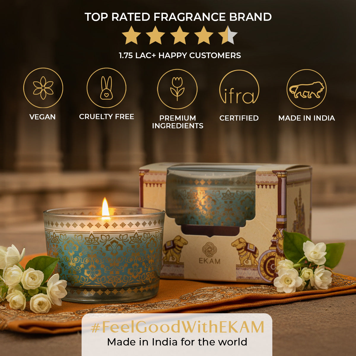 Mogra Scented Bowl Candle, 85 g| Festive Stone Palace Collection, 2025-26