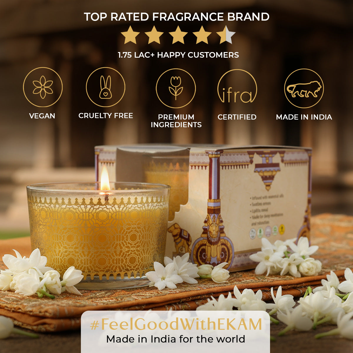 Temple Bloom Scented Bowl Candle, 85 g| Festive Stone Palace Collection, 2025-2