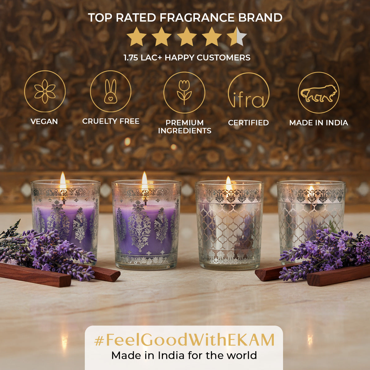 Pack of 4 Scented Votive Candles| Lavender, Mahogany| Festive Sheesh Mahal Collection, 2025-26