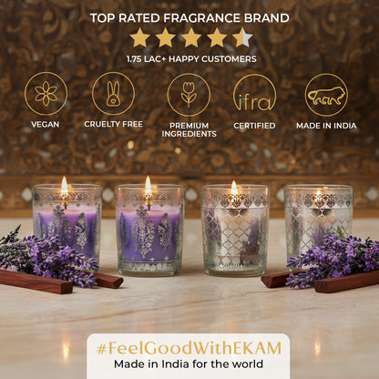 Pack of 4 Scented Votive Candles| Lavender, Mahogany| Festive Sheesh Mahal Collection, 2025-26