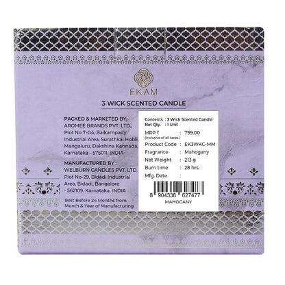 Mahogany Scented 3 Wick Candle, 213 g| Festive Sheesh Mahal Collection, 2025-26