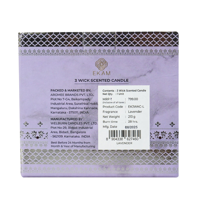 Lavender Scented 3 Wick Candle, 213 g| Festive Sheesh Mahal Collection, 2025-26