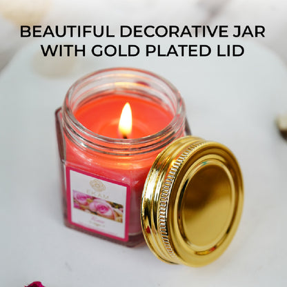 Pack of 4 Scented Hexa Jar Candles| Fresh Cotton, Ocean Dream, Lavender, and Rose| Festive Gift Box