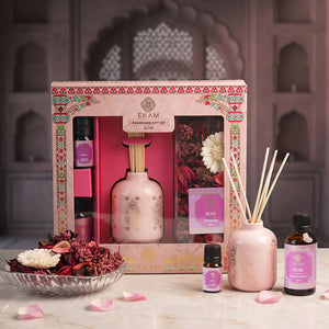 Rose Scented Reed Diffuser &amp; Potpourri Gift Set| Festive Pink Haveli Collection, 2025-26