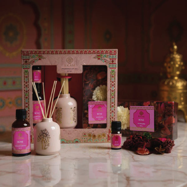 Rose Scented Reed Diffuser & Potpourri Gift Set| Festive Pink Haveli Collection, 2025-26