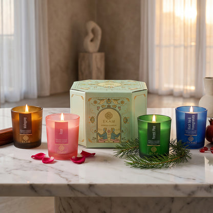 4 Pack Candles Gift Set| Black Tea &amp; Pomegranate, Sweet Pea, Forest Pine, Mahogany