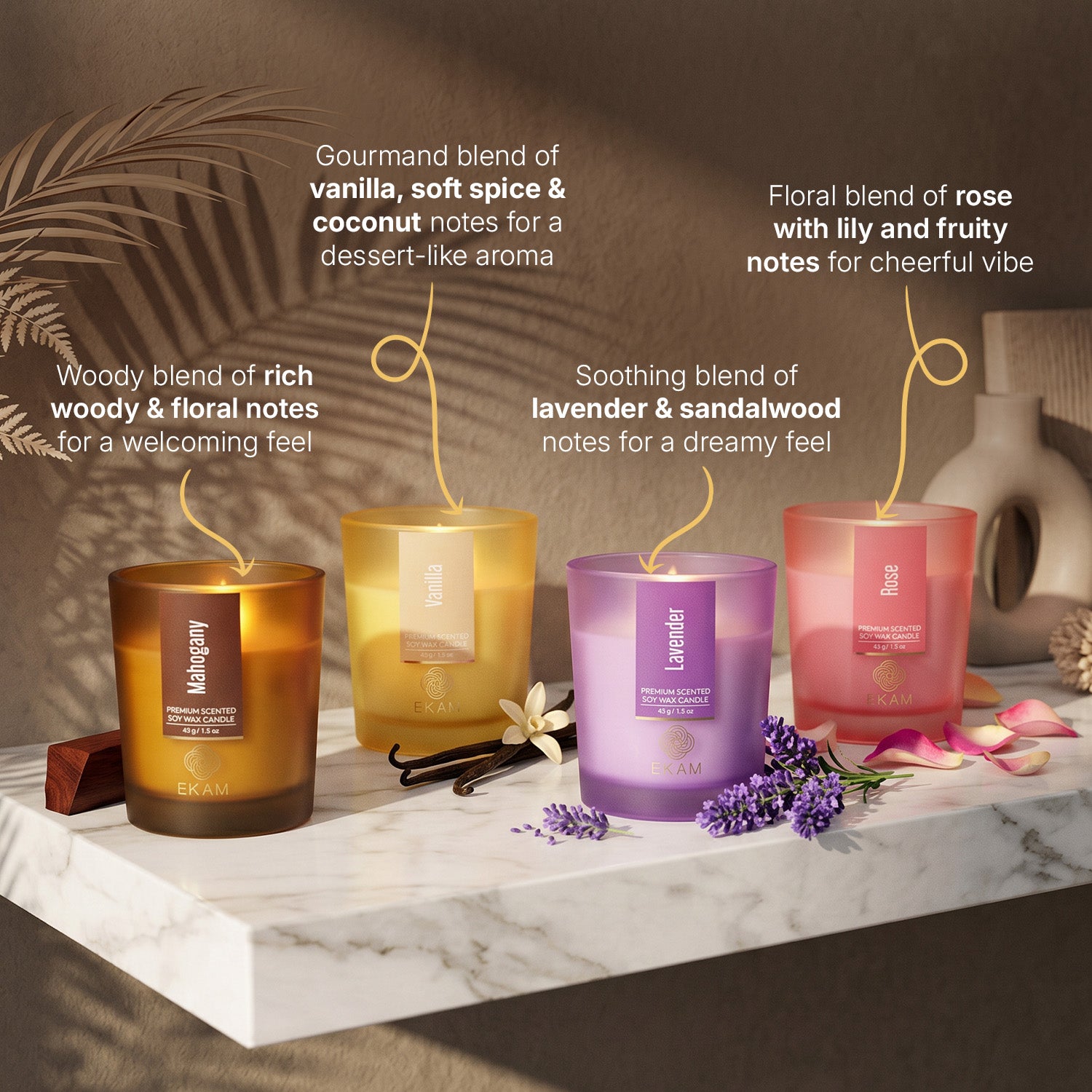 Pack of 4 Shot Glass Scented Candles – Mahogany, Lavender, Rose, Vanilla