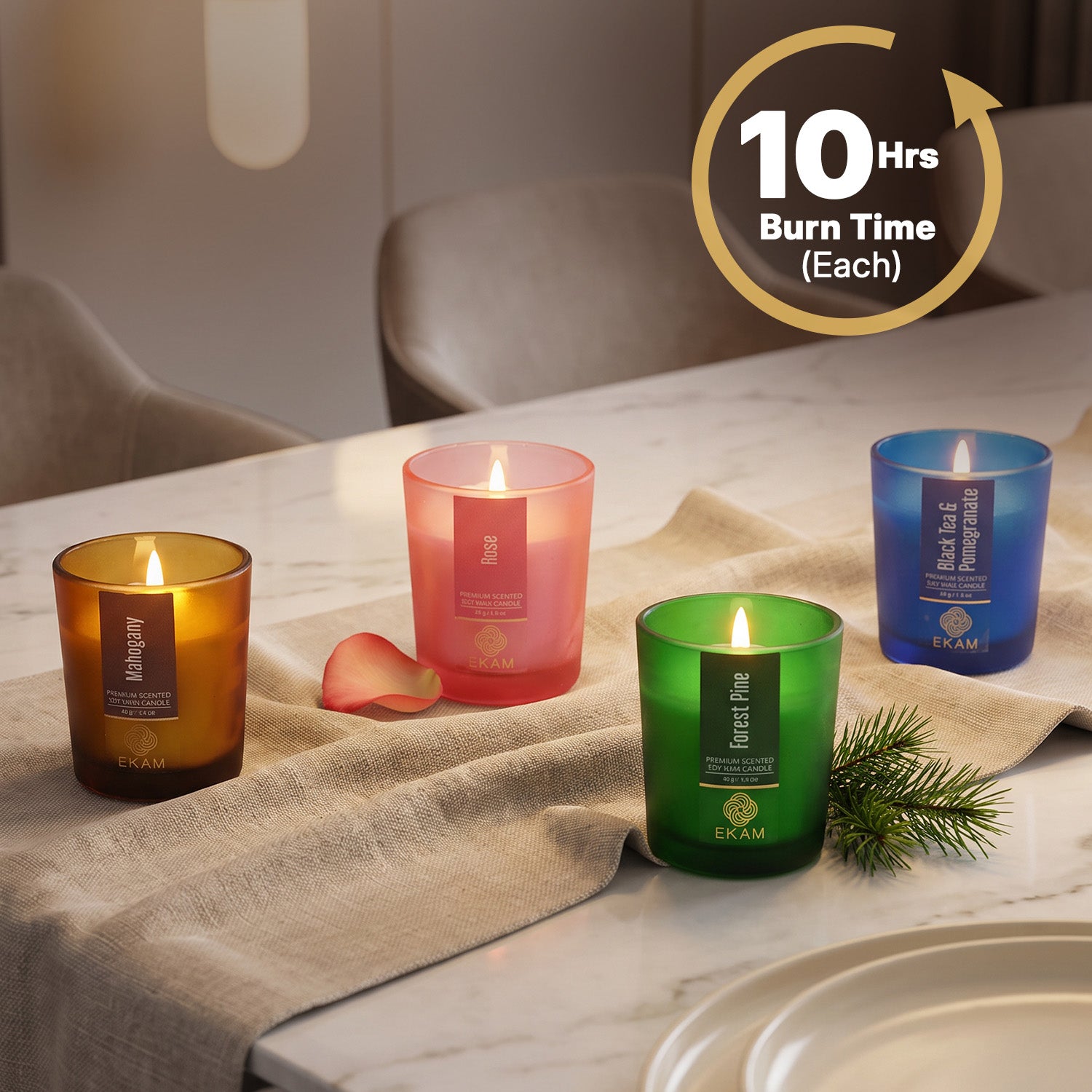 4 Pack Candles Gift Set| Black Tea &amp; Pomegranate, Sweet Pea, Forest Pine, Mahogany