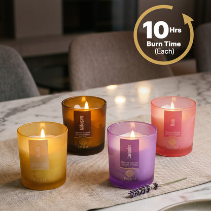 Pack of 4 Shot Glass Scented Candles – Mahogany, Lavender, Rose, Vanilla