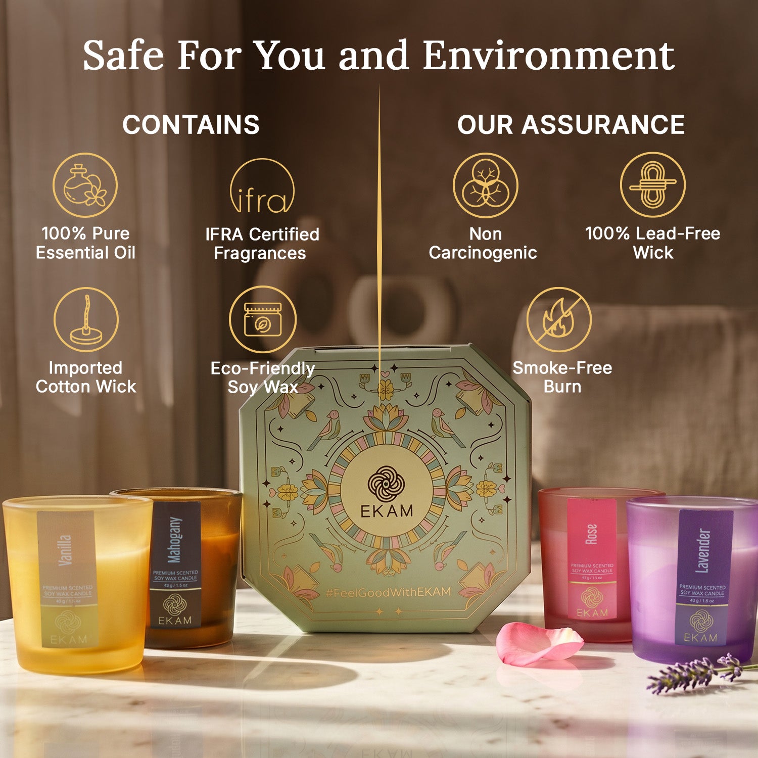 Pack of 4 Shot Glass Scented Candles – Mahogany, Lavender, Rose, Vanilla
