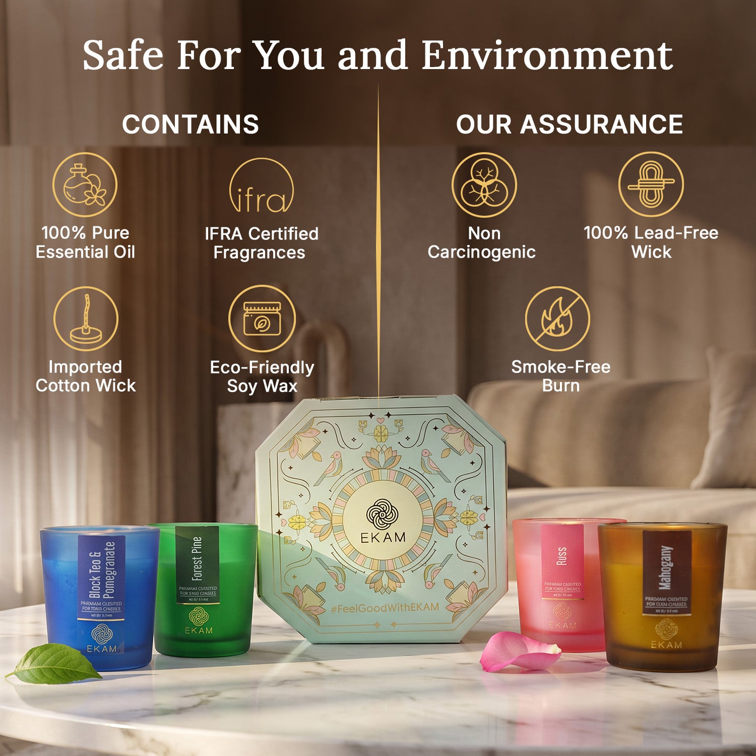 4 Pack Candles Gift Set| Black Tea &amp; Pomegranate, Sweet Pea, Forest Pine, Mahogany