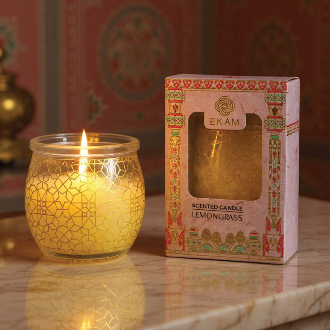Lemongrass Scented Jar Candle, 28.5 g| Festive Pink Haveli Collection, 2025-26