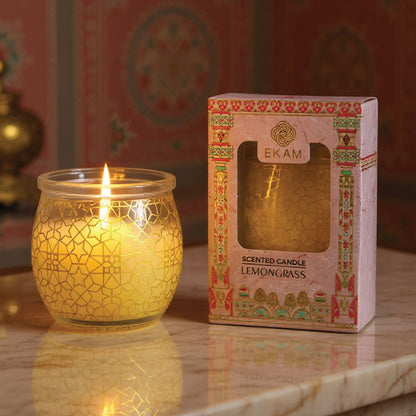 Lemongrass Scented Jar Candle, 28.5 g| Festive Pink Haveli Collection, 2025-26