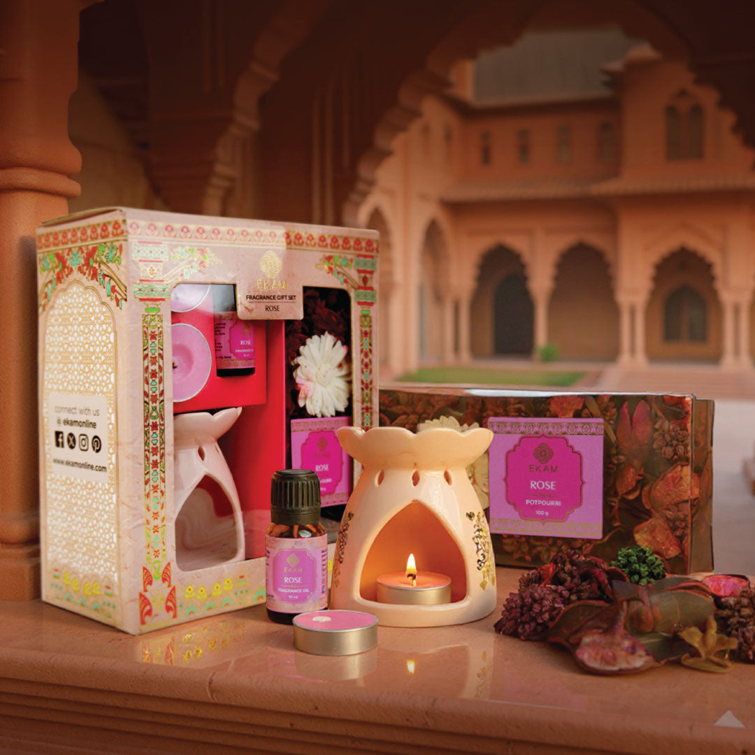 Rose Scented Reed Diffuser &amp; Potpourri Gift Set| Festive Pink Haveli Collection, 2025-26