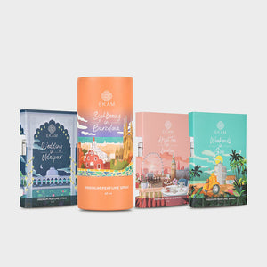 Pack of 4 Perfume Sprays-60 ml Sightseeing in Barcelona + 5 ml Destination Wedding in Udaipur, 5 ml High Tea in London, 5 ml Weekends in Goa