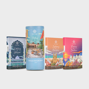 Pack of 4 Perfume Sprays-60 ml Chilling in Hauz Khas + 5 ml Destination Wedding in Udaipur, 5 ml Sightseeing in Barcelona, 5 ml Evenings in Santorini