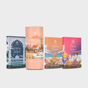 Pack of 4 Perfume Sprays-60 ml High Tea in London + 5 ml Destination Wedding in Udaipur, 5 ml Evenings in Santorini, 5 ml Sightseeing in Barcelona