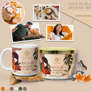 LOVE IS ALL AROUND ME SCENTED 3 WICK CANDLE WITH A FREE PRINTED MUG