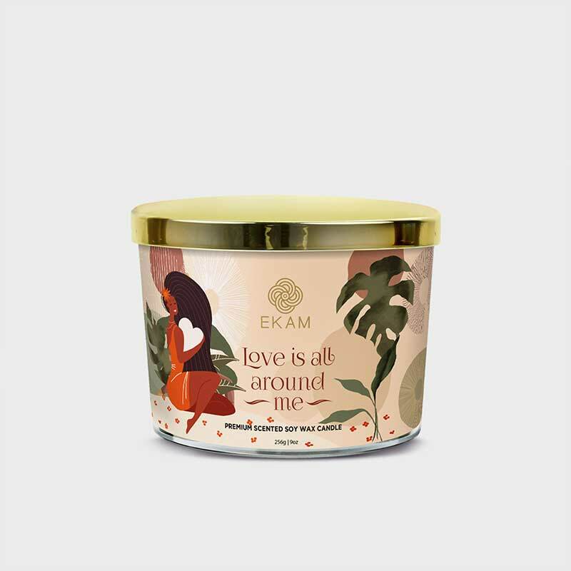 LOVE IS ALL AROUND ME SCENTED 3 WICK CANDLE WITH A FREE PRINTED MUG