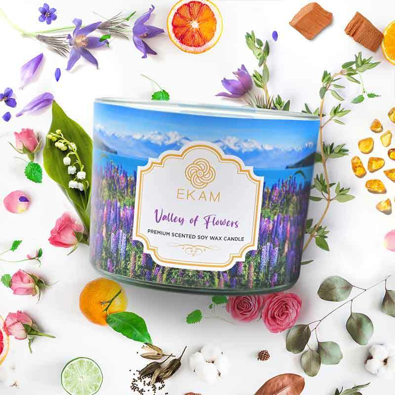 Valley of Flowers 3 Wick Soy Wax Scented Candle