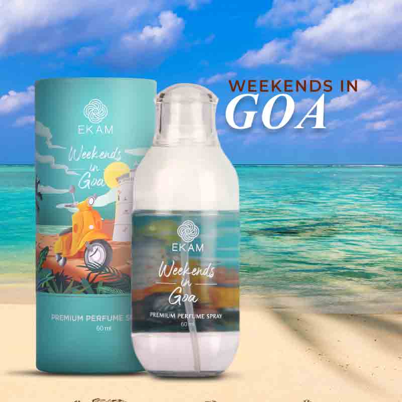 Pack of 4 Perfume Sprays-60 ml Weekends in Goa + 5 ml Chilling in Hauz Khas, 5 ml Evenings in Santorini, 5 ml Sightseeing in Barcelona