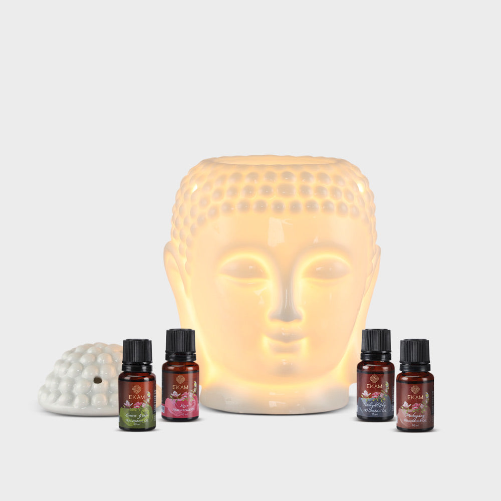 Glowing Buddha Premium Oil Warmer with 4 Fragrance Oil